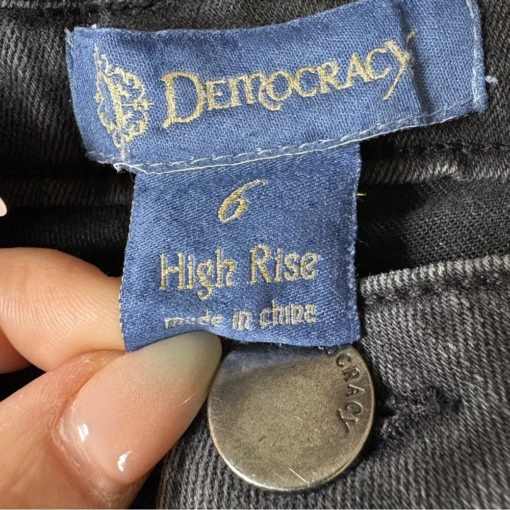 Democracy size 6 Grey High Rise Straight Leg Cropped Black Jeans Tiny Rinestones - Picture 10 of 12